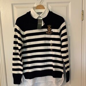 Ralph Lauren White and Blue Crew Neck Sweater